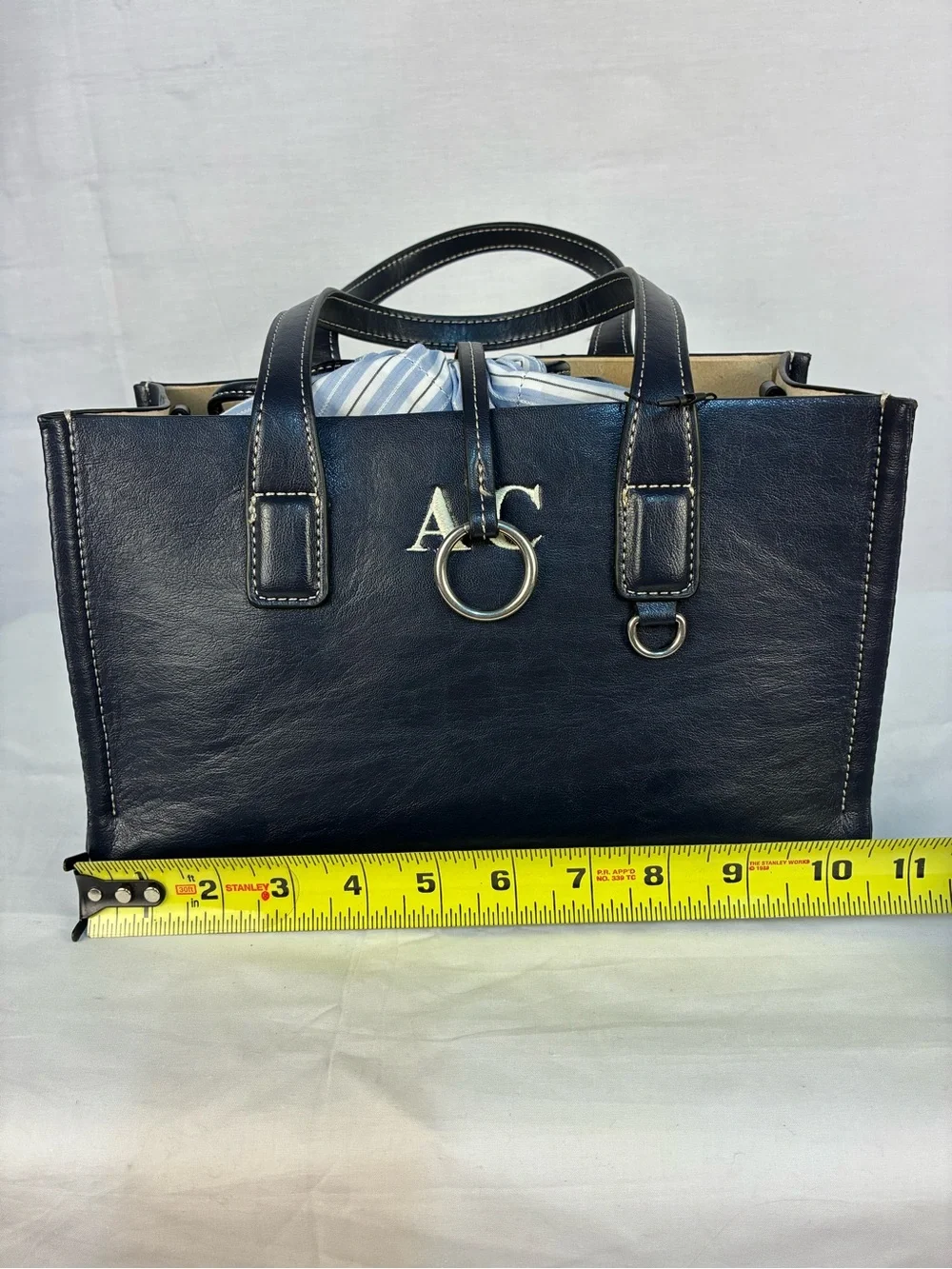 NWT Zara Navy O-Ring Shopper Bag Monogrammed